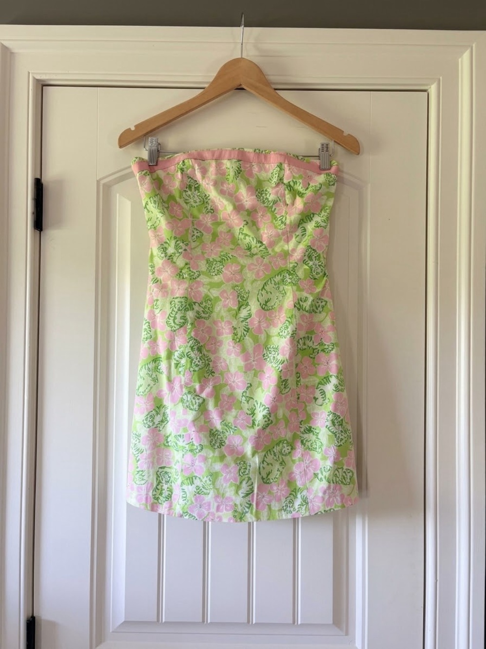 Lilly Pulitzer Strapless Pink and Green Floral Tiger Mini Dress